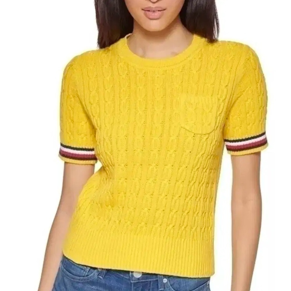 Tommy Hilfiger Yellow Crewneck Sweater with Cable Knit